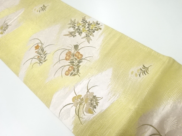 秋草に鈴虫模様織出し袋帯